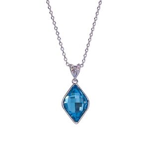 FINAL ONE | Blue Swarovski Crystal Drop Necklace 40×15mm | Silver Tone